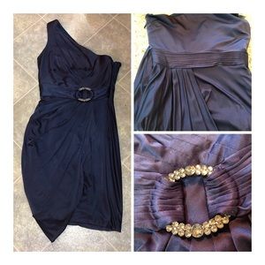 BCBGMAXAZRIA Navy One Shoulder Dress Y2K